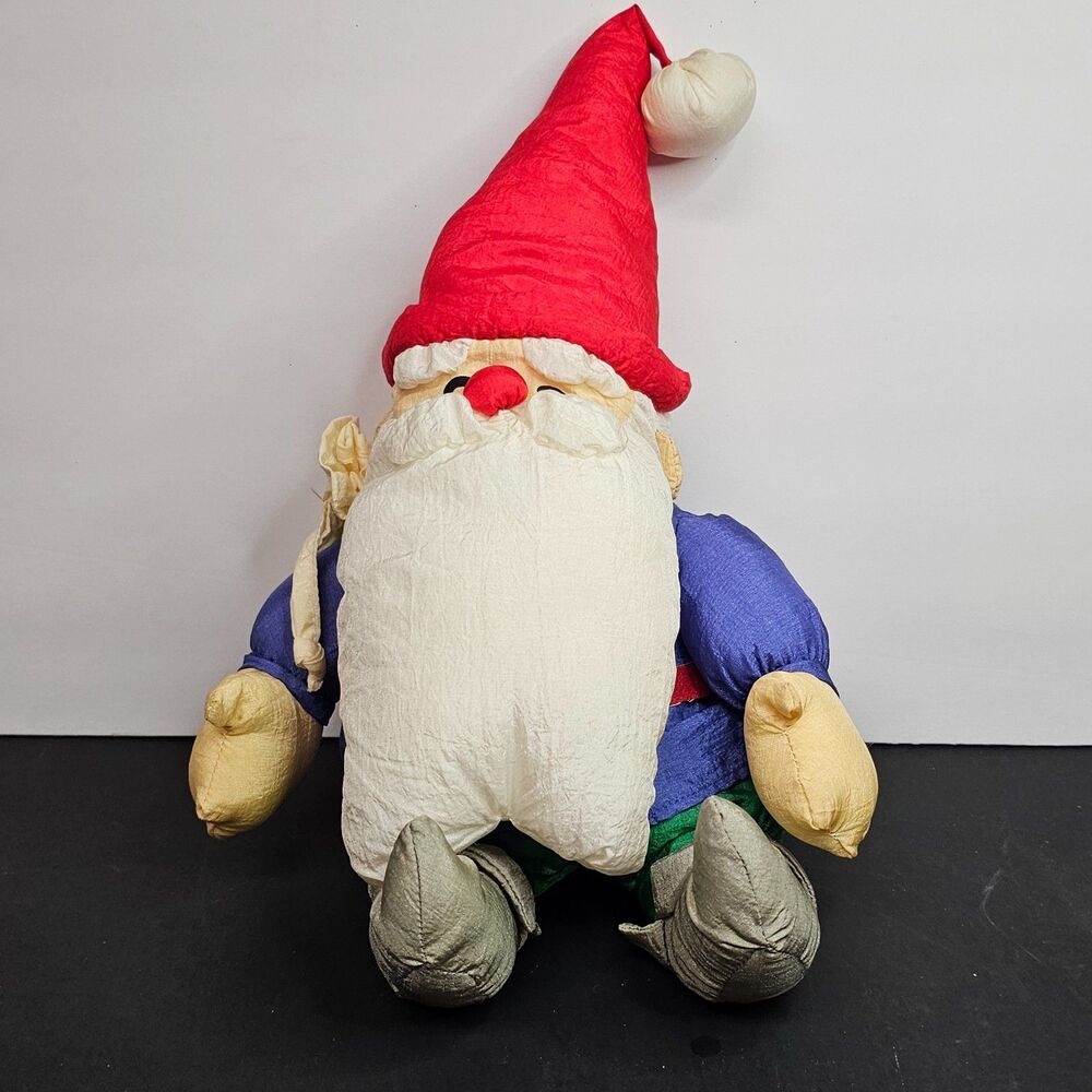 Vtg 1978 Nylon Plush Santa Gnome Stuffed Toy 12" Parachute Puffy Christmas